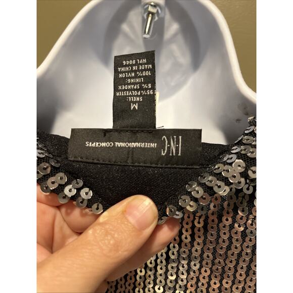 INC Blazer Womens M Urban Chic Party Sequins Peplum Bell Sleeves Silver - Picture 7 of 9